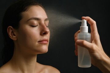 A woman embraces serenity with a gentle spray of water