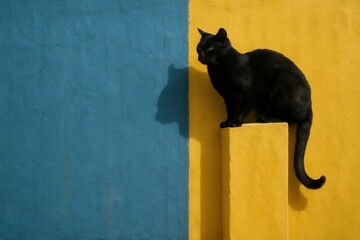 A Black Cat on a Yellow Divide