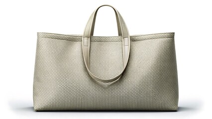 Cream colored leather or fabric tote bag, perfect for fashion blogs, accessory websites, online shopping platforms, and social media posts.