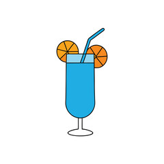 Refreshing blue lagoon mocktail with ice and a vibrant orange garnish