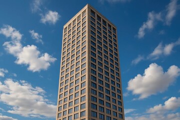 A Tall Beige Building Reaching for the Blue Skies