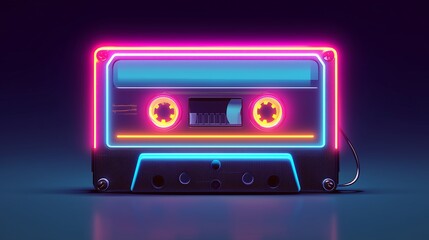 Fototapeta premium Neon cassette tape with glowing lights