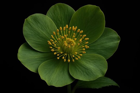 A Close-Up of a Green Hellbore Flower in Full Bloom