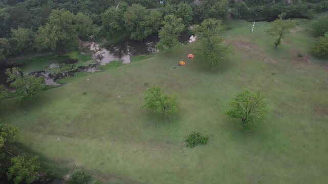 Aerial photography of grassland in Yangshan River, Hubei Province