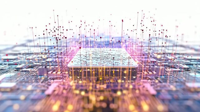 Ultra-Realistic Cinematic 4K Macro Video of Futuristic Quantum Processor &ndash; Glowing Energy Circuits and Holographic Data Streams for World Technology Day, Innovation, and Premium Stock Footage