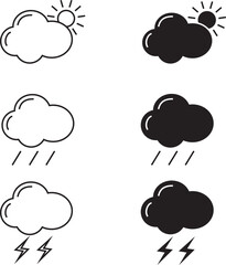 Weather Icons Set – Sun, Clouds, Rain, and Thunderstorm