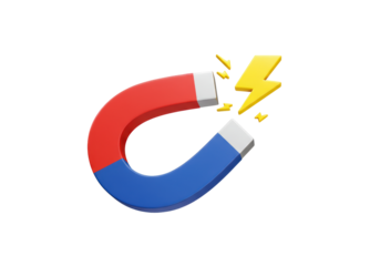 Isolated Red and Blue Horseshoe Magnet with Yellow Lightning Bolts