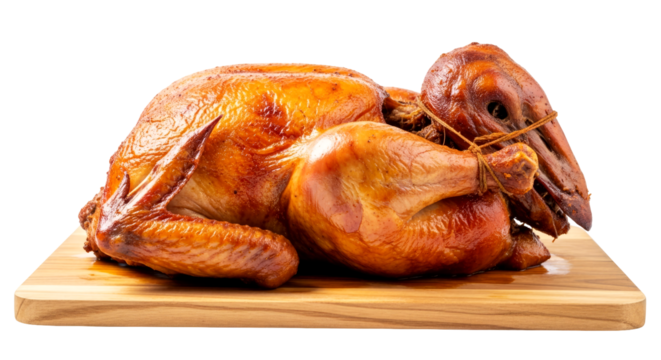 roasted chicken on wood transparent background festive food image