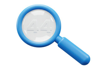 Isolated Blue Magnifying Glass with Number 44, Search and Specific Data Concept 3D Icon