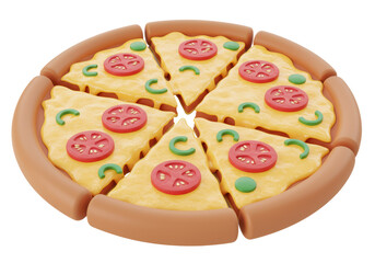 Isolated 3D Render of a Sliced Pizza with Tomatoes and Green Peppers