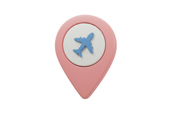 Obraz premium Isolated 3D Render of a Location Pin with an Airplane Icon, Travel Destination Concept