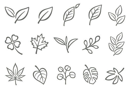 葉っぱ　葉　アイコンセット　線画