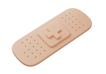 Isolated 3D Render: Adhesive Bandage with Plus Sign for First Aid and Wound Care