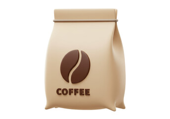 Isolated 3D Render: Coffee Bean Bag with 'Coffee' Label, Perfect for Packaging Mockups