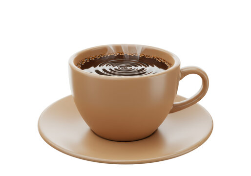 Isolated 3D Render: Steaming Cup of Hot Coffee with Saucer on White Background