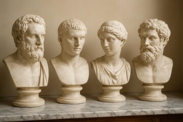 Obraz premium A Quartet of Classical Busts on Marble