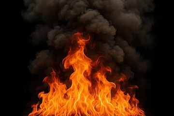 A fiery explosion of orange and black flames against a stark black background, symbolizing destruction or chaos