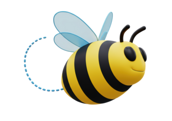 Isolated 3D Render: Cute Cartoon Bee Flying with Dotted Trail