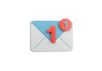 Isolated 3D Render of an Email Envelope with a New Message Notification Icon