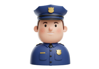 Isolated 3D Render of a Friendly Cartoon Police Officer Bust
