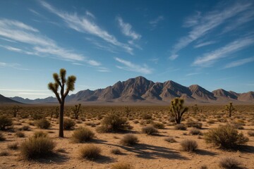 Fototapeta premium A Juxtaposition of Saguaro Trees and Distant Mountains under a Clear Blue Sky