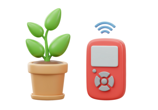 Isolated 3D Render of a Potted Plant and a Remote Control, Representing Smart Home Technology or Automation - Powered by Adobe
