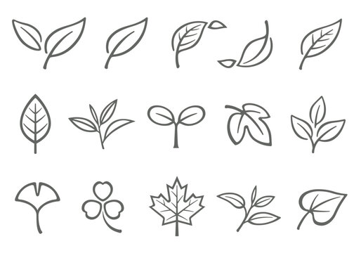 葉っぱ　葉　アイコンセット　線画