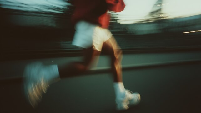Abstract image capturing the dynamic movement of a runner in motion, emphasizing speed and athleticism with a blurred effect.