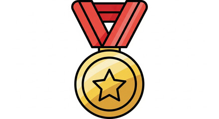 Gold medal with red ribbon, a symbol of achievement and victory.