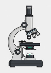 A detailed illustration of a classic compound light microscope, ready for scientific observation.