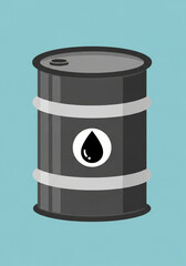 Simple illustration of a dark gray oil barrel with a black oil drop logo.