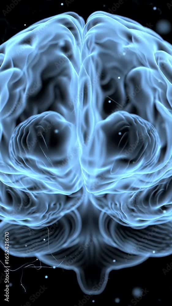 Poster luminescent human brain meticulously rendered with teal and violet hues against black backdrop cryst