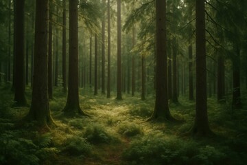 Fototapeta premium A Serene Forest in the Dawn Light