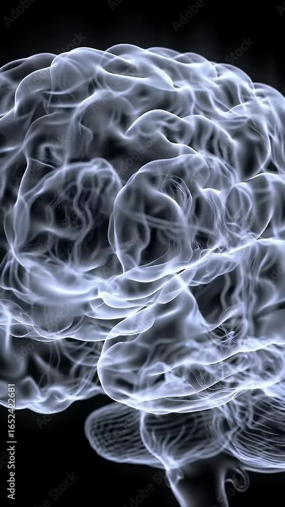 Poster luminous human brain with smoky effect on black background representing cognitive processes and neur