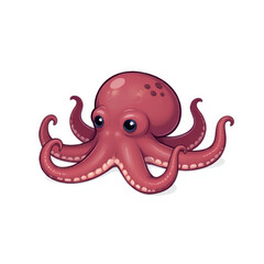 Cute pink octopus illustration with many tentacles