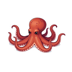 Cute pink octopus illustration with many tentacles