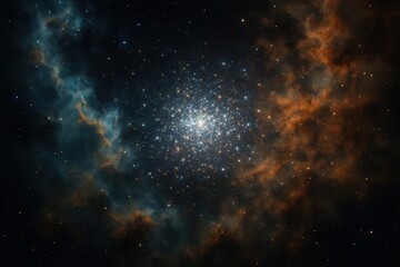 Fototapeta premium A swirling galaxy in a sea of black, punctuated by vibrant orange and blue hues