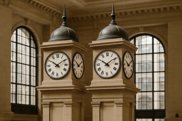 A Pair of Classical Clocks in a Historic Hallway