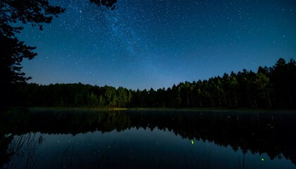 Night sky over a still lake