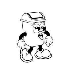 Retro character design of tired trash can outline