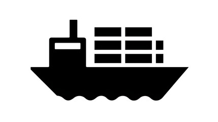 Obraz premium Filled black flat icon of a cargo ship with containers, minimal style, isolated on transparent background
