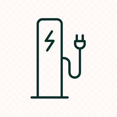 E-Scooter Charging Pole Line Icon – Electric Scooter Charger with Plug Cable, Vertical Design