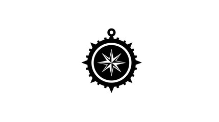 Filled black icon of compass with marine direction, transparent background