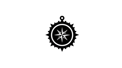 Filled black icon of compass with marine direction, transparent background