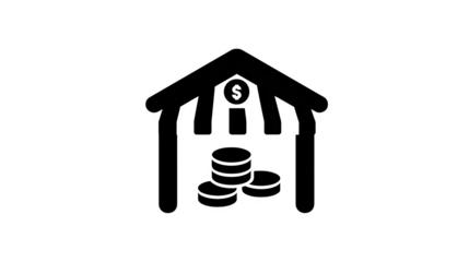 Filled black icon of currency exchange booth, travel finance, transparent background