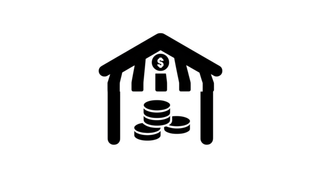 Filled black icon of currency exchange booth, travel finance, transparent background - Powered by Adobe