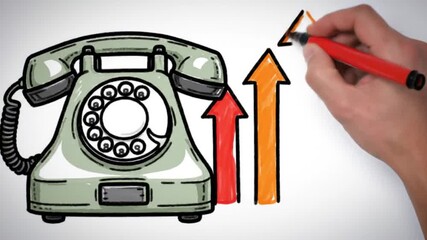 Drawn rotary phone with an arrow being drawn pointing up - Powered by Adobe