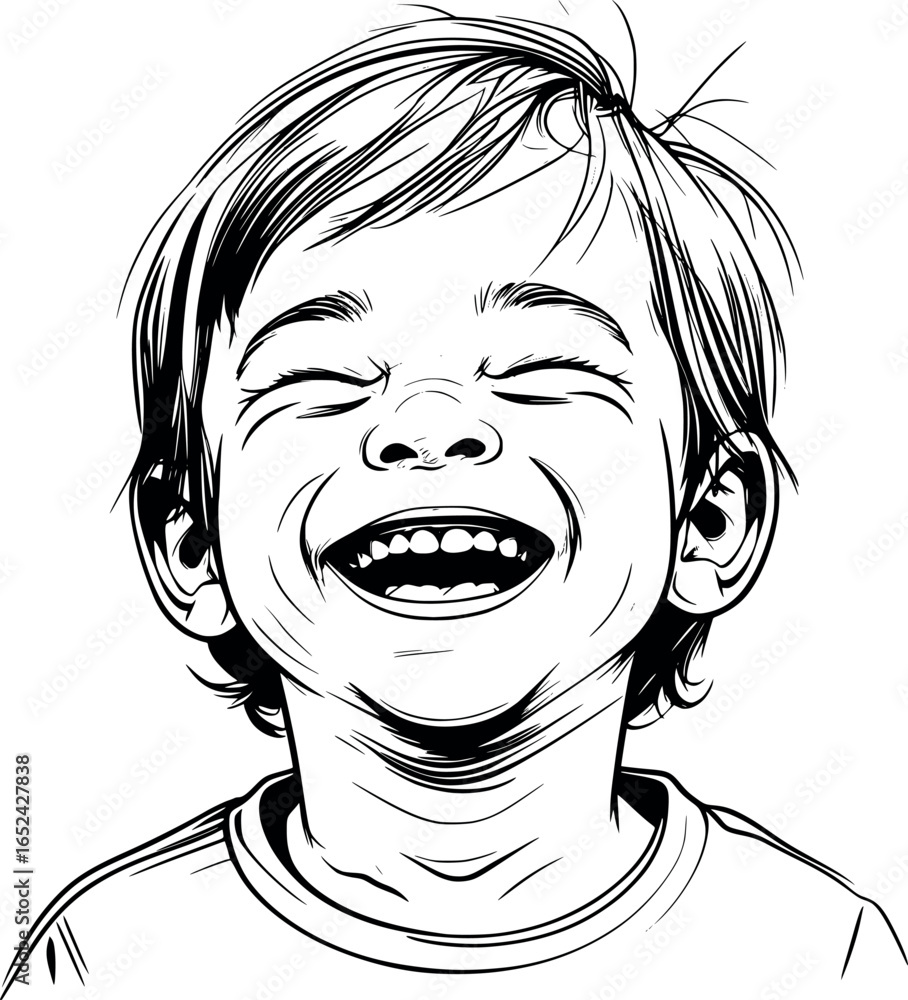 Poster child smiling sketch. joyful expression in minimalist line art, vector-friendly.