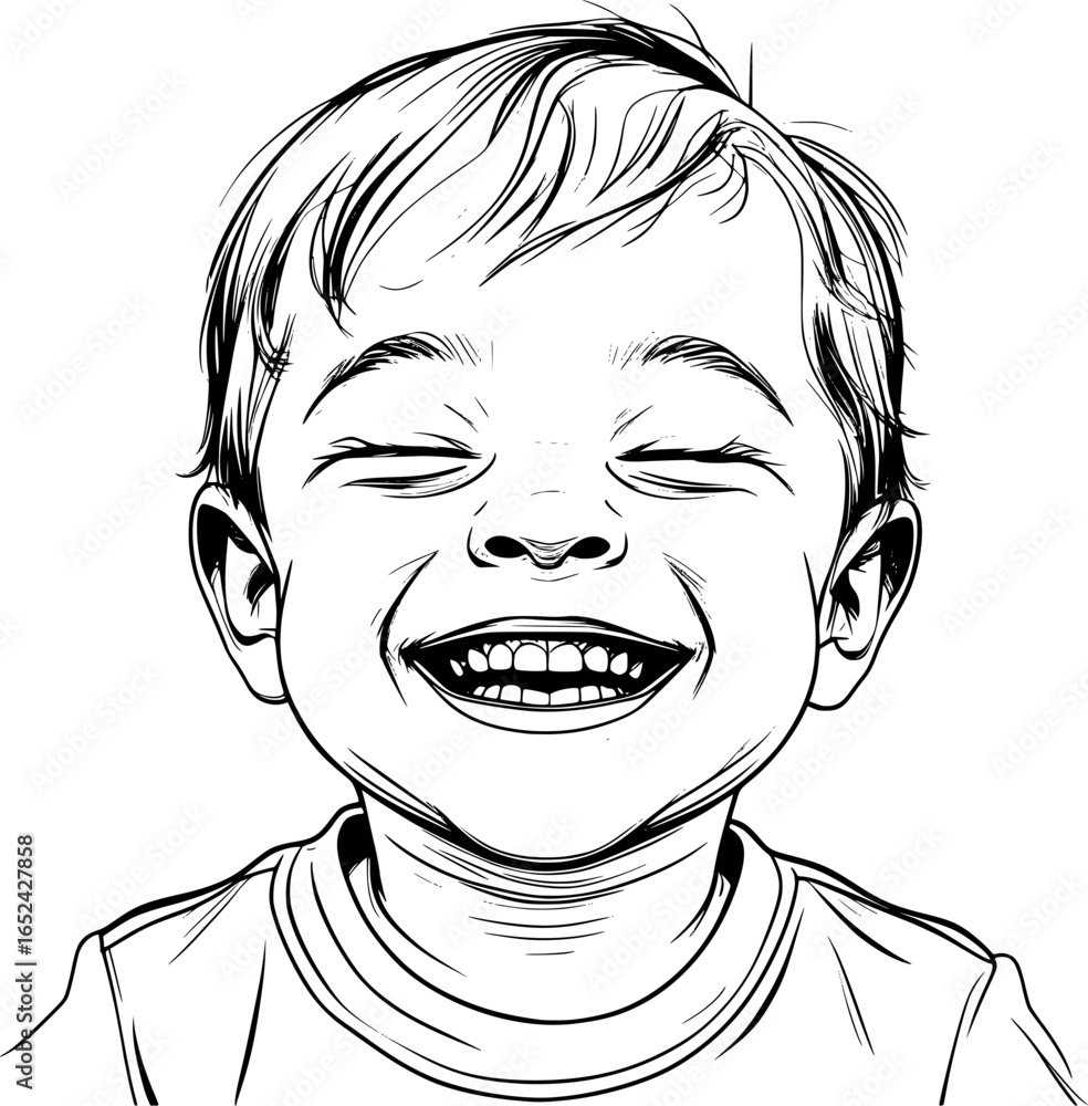 Poster child smiling sketch. joyful expression in minimalist line art, vector-friendly.