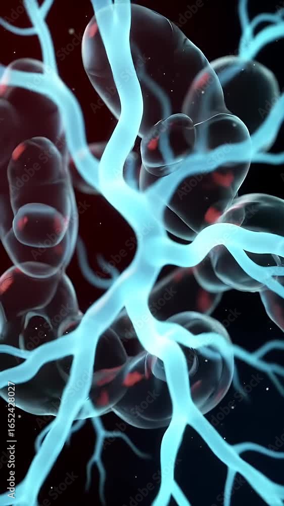 Poster translucent crystal dna double helix animation with hexagonal cellular structures shifting from teal